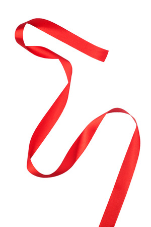 Red satin ribbon isolated on white backgroundの写真素材