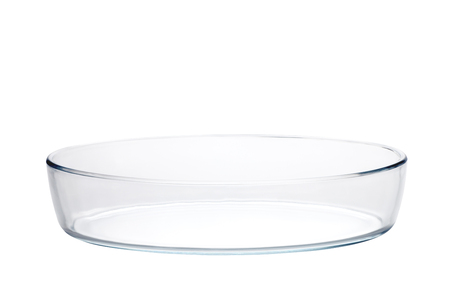 Empty glass plate isolated on white backgroundの写真素材