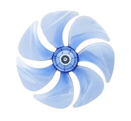 Blades of electric fan isolated on white backgroundの写真素材