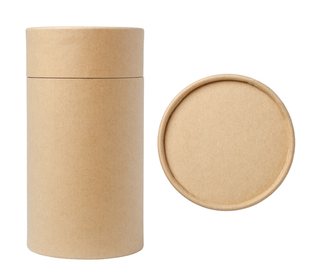 Brown paper tubes isolated on white backgroundの写真素材