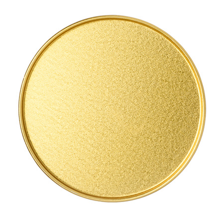 Bottom of golden metal jar isolated on white backgroundの写真素材