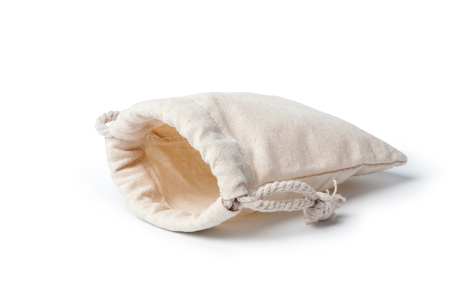 Empty linen bag isolated on white background.の写真素材