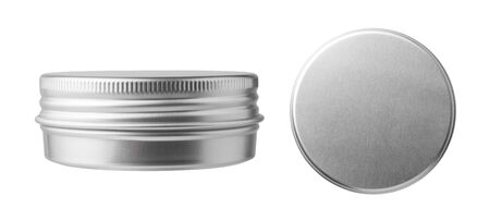 Metal jar container isolated on white background.の写真素材