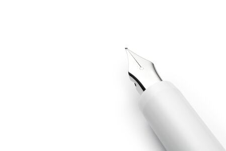 White fountain pen on a blank paper. Close-up.の写真素材