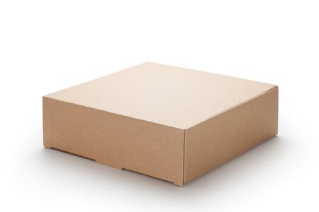 Brown cardboard box isolated on white backgroundの写真素材