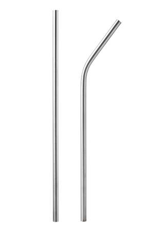stainless steel drinking straw isolated on white backgroundの写真素材
