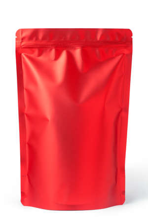 red foil zipper bag packaging on white backgroundの写真素材