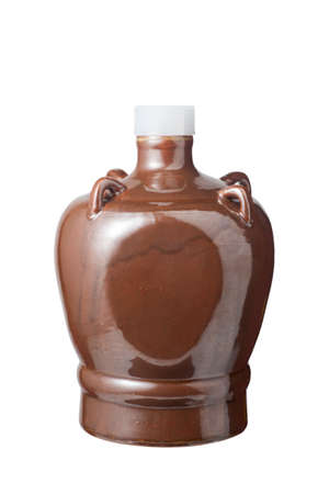 Ceramic rice liquor bottle isolated on white background.の写真素材