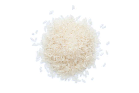Jasmine rice isolated on white background. Top view.の写真素材