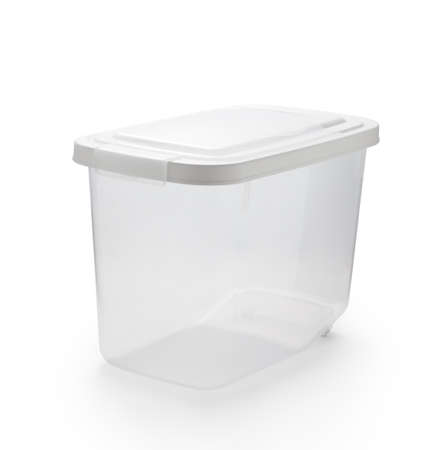 Square empty plastic bucket isolated on white background. Comtainer of food.の写真素材