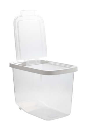 Square empty plastic bucket isolated on white background. Comtainer of food.の写真素材