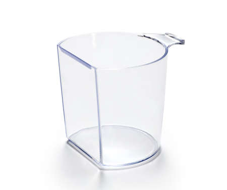 Empty plastic measuring cup isolated on white background.の写真素材