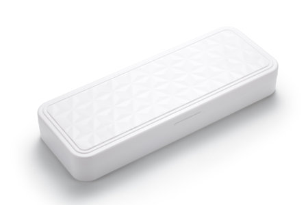 Plastic pencil box isolated on white background.の写真素材
