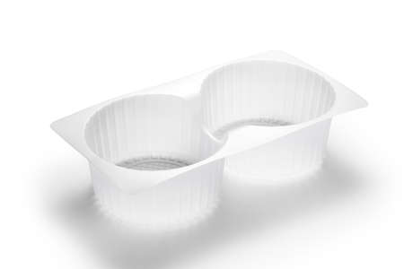 Plastic food tray isolated on white backgroundの写真素材