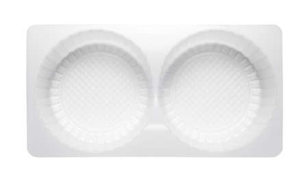 Plastic food tray isolated on white background. Top view.の写真素材