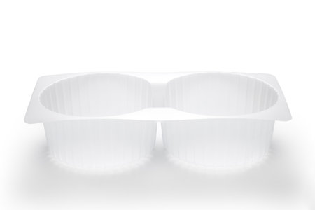 Plastic food tray isolated on white backgroundの写真素材