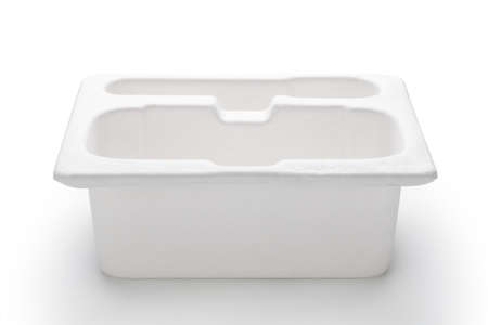 Empty shockproof packaging box isolated on white backgroundの写真素材