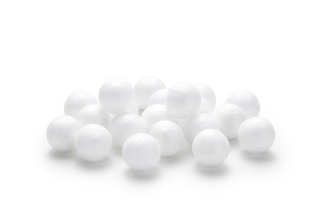 Small foam balls isolated on white backgroundの写真素材
