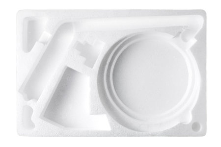Empty foam box isolated on white background. Top view.の写真素材