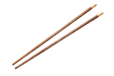 Wooden chopsticks isolated on white backgroundの写真素材