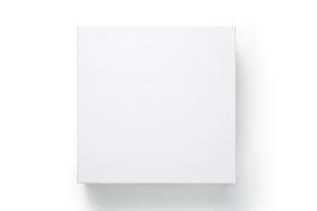 Top view of white paper box isolated on white backgroundの写真素材
