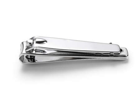 Stainless steel nail clippers isolated on white backgroundの写真素材
