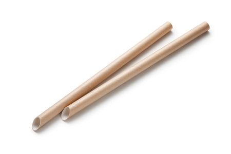 Paper drinking straw on white backgroundの写真素材