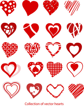 Set of red heart illustrations icon on whiteの写真素材