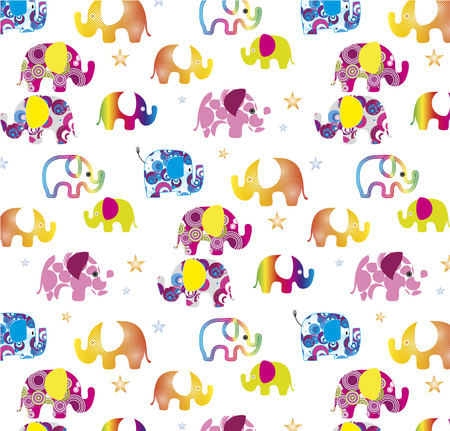 Seamless happy elephant pattern on white illustration の写真素材