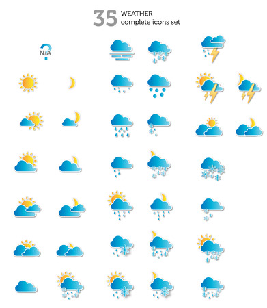 Weather Icons set on white background, vector illustrationのイラスト素材