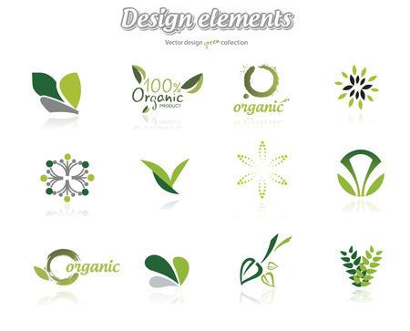 Collection of green ecological icons, illustration isolated on white backgroundのイラスト素材