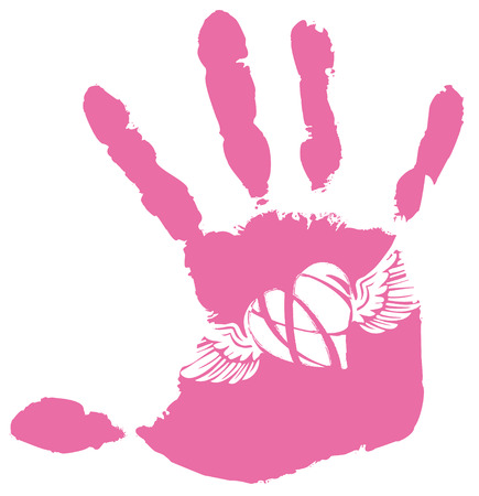 Detail imprint of hand and wings with heart, vector illustration on white backgroundのイラスト素材