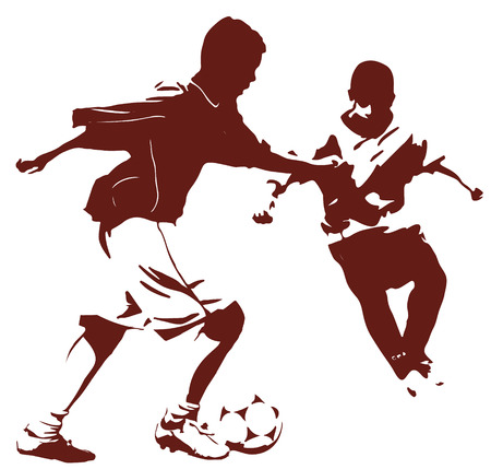Dark silhouette of young football players, soccer illustration isolated on whiteのイラスト素材