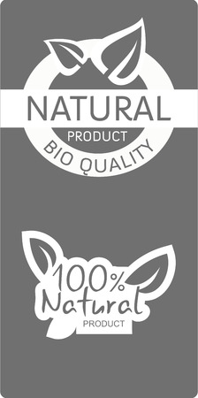 Two natural  bio quality product labels, white on grey background, vector illustrationのイラスト素材