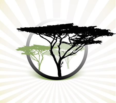 Silhouette of africa tree, black on white backgroundのイラスト素材