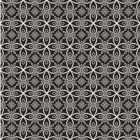 Repeated seamless geometrical pattern on black, fabric style, illustrationのイラスト素材