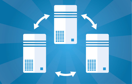 Simple illustration of computer or server on blue background,