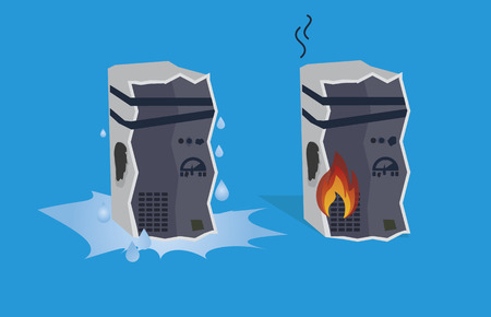 Illustration of broken computers or servers, blue backgroundのイラスト素材