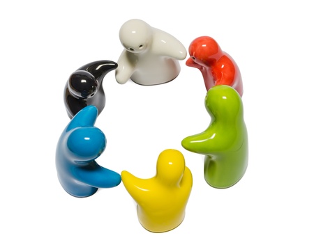 Abstract image of ceramic dolls in different color.の写真素材