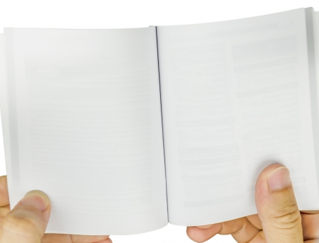 male hands holding a blank book isolatedの写真素材