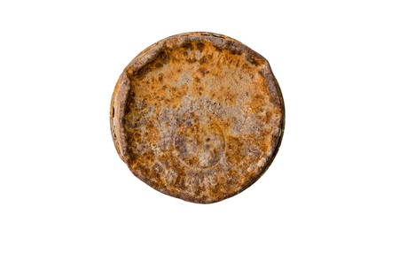 Rusty gallons lid isolated on white backgroundの写真素材