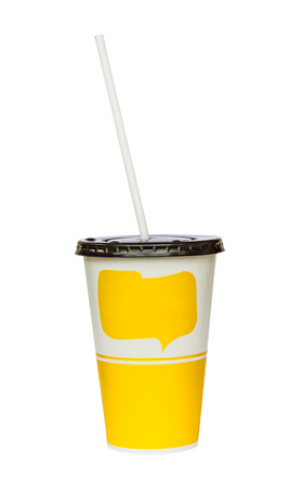 Coffee Cup with straw Isolated on white backgroundの写真素材