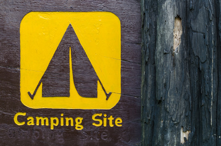 wooden summer camp sign backgroundの写真素材