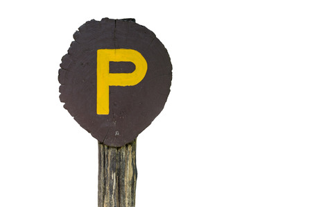Brown wooden parking sign isolated.の写真素材