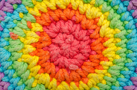 close up of braided multi colored woollen yarnsの写真素材