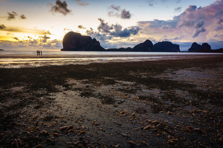 sunset on the beach in Trang province,Thailandの写真素材