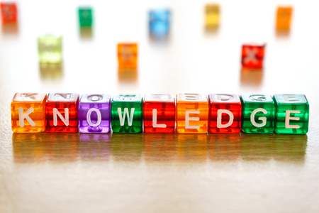 word knowledge on colorful crystal cubesの写真素材