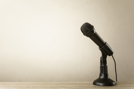 A black microphone on table.の写真素材