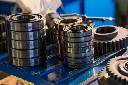 metal gears are on the shelves. spare partsの写真素材