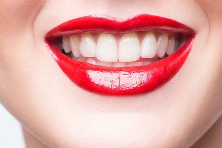 Sexy Lips. Beauty Red Lip Makeup Detail.の写真素材